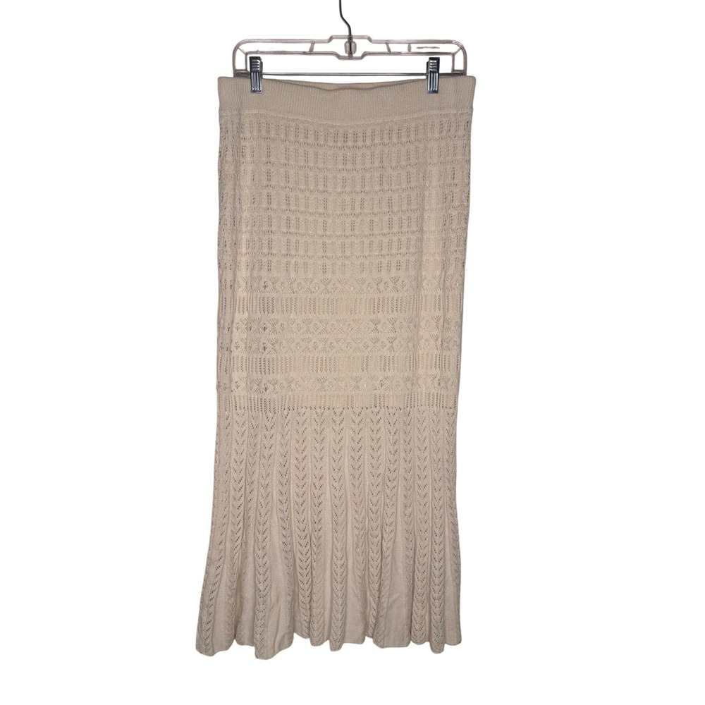 Z Supply Soria Crochet Midi Skirt Womens L Sea Salt Cream Open Knit Boho